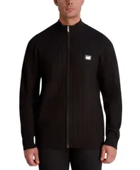 カール ラガーフェルド メンズ アウター ニット・セーター セーター ニット KARL LAGERFELD PARIS Mens Full Zip Cable Knit Sweater Black ブのサムネイル
