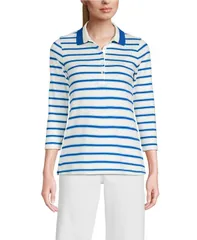 ランズエンド レディース トップス ポロシャツ コットン Lands End Womens 34 Sleeve Supima Cotton Polo Shirt Sapphire gem stripetipped サファイア