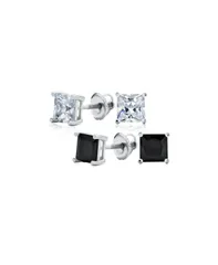 ブリング レディース アクセサリー ピアス・イヤリング Bling Jewelry Classic Set of 2 Multi Color Square CZ Cubic Zirconia Stud Earringsilver Black Plated Sc