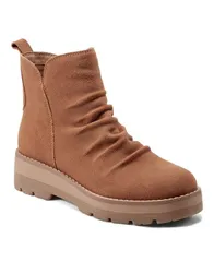 アース レディース シューズ ブーツ・レインブーツ ギャザー ブーツ Earth Womens Yonder Waterproof Ruched Lug Sole Boots Cognac Suede