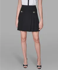 カール ラガーフェルド レディース ボトムスカート プリーツ KARLAGERFELD PARIS Womens Pleated Hardware Detail Skirt Black ブラック