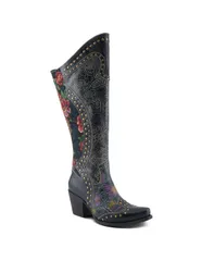 ラリティステ レディース シューズ ブーツ・レインブーツ フラワー柄 トール ベルベット フラワー LArtiste Womens Mallorie HandPainted Cowboy Boots with Floral and Butterfly Shaf