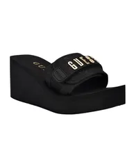ゲス レディース シューズ サンダル ロゴ GUESS Womens Dellean Quattro Eva Single Band Logo Wedge Sandals Black ブラックのサムネイル