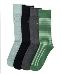 カルバンクライン メンズ アンダーウェア 靴下 Calvin Klein Mens 4Pack Assorted Crew Sockset GreenGrayBlackBlue ブラック