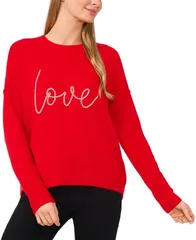 セセ レディース アウター ニット・セーター クルーネック セーター 長袖 グラフィック CeCe Womens LoveGraphic Crewneck LongSleeve Sweater Bright Cherry