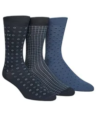 カルバンクライン メンズ アンダーウェア 靴下 Calvin Klein Mens 3Pk Patterned Crew Socks Navy ネイビー