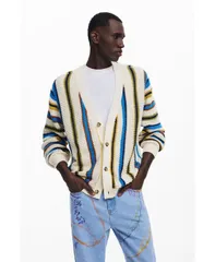 デジグアル メンズ アウター ニット・セーター カーディガン Desigual Menstriped knit cardigan Off white オフホワイトのサムネイル