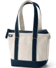 ランズエンド レディース バッグ Lands End Small 3 Pocket Zip Top Long Handle Canvas Tote Bag Naturalradiant navy ネイのサムネイル