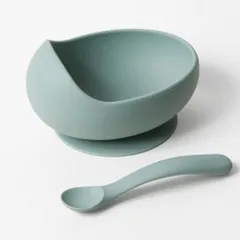 新品 コニーシリコンボウル&スプーンセット(Konny) 熱湯消毒・食洗機・電子レンジ可 ひっくり返らない プラチナシリコン 食器セット 吸盤付き お食事 BLW 赤ちゃん主導の離乳食 ベビー食器 専用スプーン コニー (Sage・セージ)