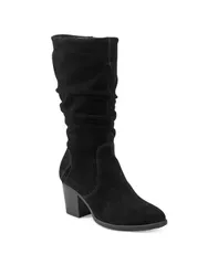 アース レディース シューズ ブーツ・レインブーツ ヒール Earth Womens Vine Block Heel Almond Toe Narrow Calf Casual Boots Blackのサムネイル