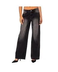 アディクテッド レディース ボトムス デニムパンツ ローライズ ジーンズ Edikted Womens Magda Low Rise Acid Wash Jeans Blackwashed ブラック