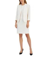 アンクライン レディース トップス ワンピース プチ ノースリーブ Anne Klein Missy Petite Executive Collection ShawlCollar Sleeveless Sheath Dress Suit Anne White