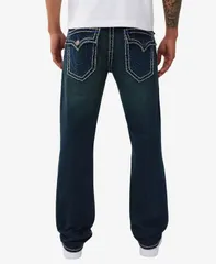 トゥルーレリジョン メンズ ボトムス デニムパンツ ジーンズ True Religion Mens Ricky Straight Super T Flap Jeans Riff Grunge Dark Wash