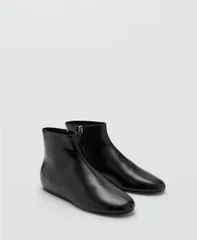 マンゴ レディース シューズ パンプス アンクル ブーツ MANGO Womens Zipped Flat Ankle Boots Black ブラック