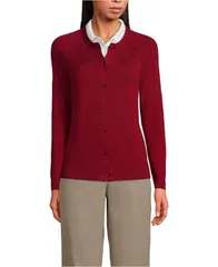ランズエンド レディース アウター ニット・セーター コットン カーディガン Lands End Womens School Uniform Cotton Modal Cardigan Sweater Garnet
