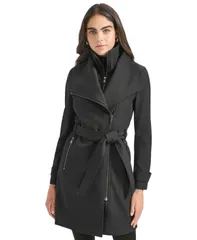 カルバンクライン レディース アウター ジャケット・ブルゾン コート Calvin Klein Womens Belted Wrap Coat PXXSXXL Black ブラック