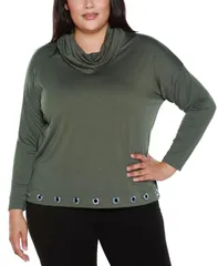 ベルディーニ レディース トップス シャツ プラスサイズ ニット Belldini Plus Size Hacci Cowl Neck Knit Top Utility Green Silver グリーン