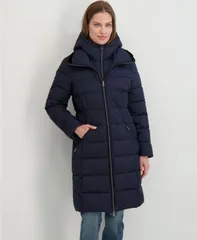 タハリ レディース アウター ジャケット・ブルゾン コート Tahari Womens Hooded Bibbed Puffer Coat Navy ネイビー