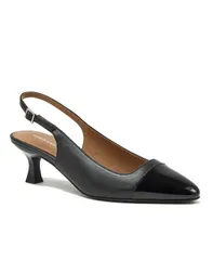 ランズエンド レディース シューズ パンプス キャップ レザー ヒール Lands End Womens Leather Slingback Cap Toe Kitten Heels Black ブラのサムネイル