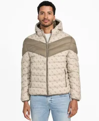 ゲス メンズ アウター ジャケット・ブルゾン GUESS Mens ColorBlock Puffer Jacket Logo Impact Gray グレーのサムネイル