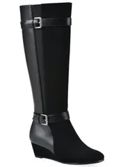 ホワイトマウンテン レディース シューズ ブーツ・レインブーツ トール White Mountain Womens Cheers Tall Shaft Wide Calf Wedge Boot Black ブラック