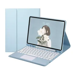 新品 iPad Air 11インチ (M2) (M3) キーボード付ケース iPad Air4/Air5兼用bluetoothキーボード付きカバー タッチパッド搭載 丸型キー apple pencil収納 分離式 全面保護 ブルー