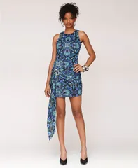 アヴェックレフィーユ レディース トップス ワンピース アシンメトリー ミニワンピース ドレープ プリント ミニ ノースリーブ Avec Les Filles Womens Printed Asymm
