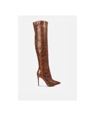 ロンドンラグ レディース シューズ ブーツ・レインブーツ プリント ブーツ London Rag Womens Catalina Snake Print Stiletto Knee Boots Brown ブラウン