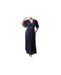 キヨナ レディース トップス ワンピース プラスサイズ スパンコール レース Kiyonna Plus Size Luminous Sequin Lace Evening Gown with Pockets Nocturnal navy ネイビー