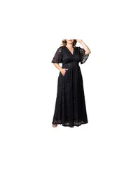 キヨナ レディース トップス ワンピース プラスサイズ スパンコール レース Kiyonna Plus Size Luminous Sequin Lace Evening Gown with Pockets Onyx