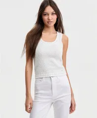 ゲス レディース トップス タンクトップ セーター ノースリーブ GUESS Womens Veronica Sleeveless Tank Top Sweater Cream White Bouclのサムネイル