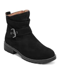 アース レディース シューズ ブーツ・レインブーツ ギャザー Earth Womens Thrill Buckle Strap Ruched Booties Black Suede ブラックのサムネイル