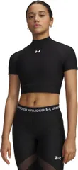 アンダーアーマー レディース トップス シャツ Under Armour Womens HeatGear Crop Mock Ultimate BlackWhite ホワイト