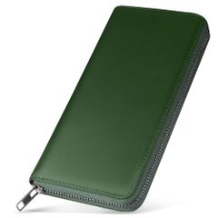 [Brand New] Men's Long Wallet, Tochigi Leather, Made by a Top Leather Craftsman, Large Capacity, Anti-Skimming, Round Zipper, Men's Wallet, Coin Purse, Gentleman's Cowhide Leather Wallet (Green) 40e748b6