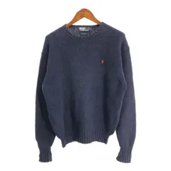 90年代 Polo by Ralph Lauren ポロ ラルフローレン コットン ニット セーター ネイビー (メンズ L) 中古 古着 S4222
