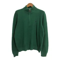 90年代 Polo by Ralph Lauren ポロ ラルフローレン ハーフジップ コットン ニット セーター グリーン (メンズ L) 中古 古着 S6066
