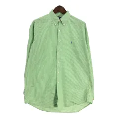 RALPH LAUREN ラルフローレン BLAKE ボタンダウン 長袖シャツ ブロックチェック ライトグリーン (メンズ L) 中古 古着 S6185
