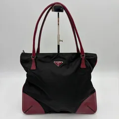 美品◎PRADA プラダ 三角ロゴプレート トートバッグ ハンドバッグ ショルダーバッグ 肩掛け可 ナイロン×レザー ブラック×レッド 2Y5276