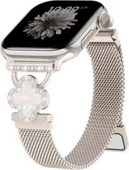 【新着商品】- 42mm、41mm、40mm、38mm、44mm、45mm、46mm キラキラ輝くチャーム付き、キュートなステンレススチールメッシュブレスレット（女性向け）iWatch Series 11/10/9/8/7/6/5/4/3/SE薄型メタル Wa