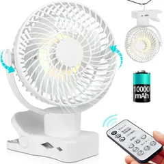 【左右360°自動首振り＆10000mAh】 扇風機 クリップ usb充電式 風量3段階 リズム風 リモコン付き 切タイマー 小型 サーキュレーター LEDライト 強風 静音 卓上 車用 キャンプ 暑さ対策 ホワイトas 16a3fddb