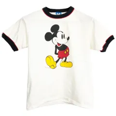 80年代 USA製 Disney ディズニー ミッキーマウス リンガーＴシャツ キャラクター ホワイト (メンズ SMALL) 中古 古着 S7896