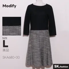 美品 Modify トップス 日本製 異素材切替 ボートネック 七分袖 ウール混 スカートツイード ワンピースのサムネイル