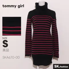 美品 tommy girl ワンピース ボーダー柄 タートルネック ニット 長袖 ミニ丈 ニットワンピース