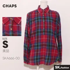 美品 CHAPS トップス チェック柄 レギュラーカラー 前ボタン 長袖 コットンシャツ ギャザー切替デザインのサムネイル