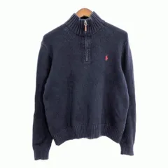 90年代 Polo by Ralph Lauren ポロ ラルフローレン ハーフジップ コットン ニット セーター ネイビー (メンズ M) 中古 古着 S9116