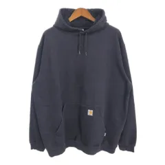 Carhartt カーハート スウェット パーカー 大きいサイズ ワンポイントロゴ ネイビー (メンズ 2XL) 中古 古着 S9219