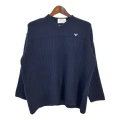 90年代 ARMANI JEANS アルマーニ ジーンズ リブニット ウールセーター ネイビー (メンズ XL) 中古 古着 S9599のサムネイル