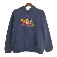 Disney ディズニー くまのプーさん ハーフジップ スウェット パーカー キャラクター ネイビー (メンズ XL相当) 中古 古着 S9616