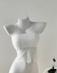 新品 白 シースルー フラワー レース ノースリーブ ブラトップ