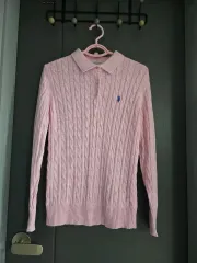 US ポロ レディース ケーブルニット ピンク (M)95 状態